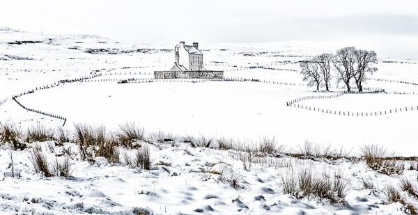 Snow scene of Corgarff Castle