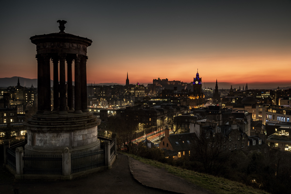 A sunset over Edinburgh as seen from Calton Hill